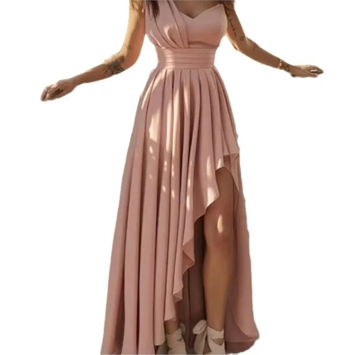 Elegant Dress Vestidos Dresses 2025 Woman Off Shoulder Solid Color Sleeveless Banquet Irregular Hem Temperament Commuting Slim