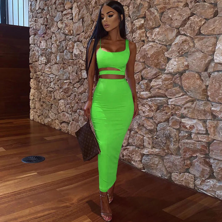 Women Dress Elegant Long Dresses Party Night Dress Women Dresses Woman Female Clothing Sexy Pleated Hollowout Two-piece Dress