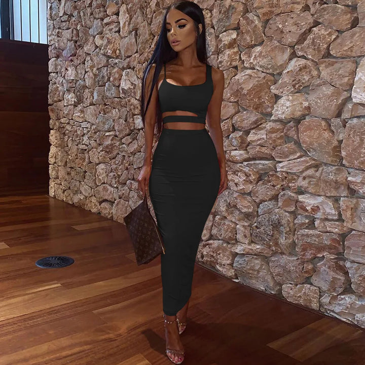 Women Dress Elegant Long Dresses Party Night Dress Women Dresses Woman Female Clothing Sexy Pleated Hollowout Two-piece Dress